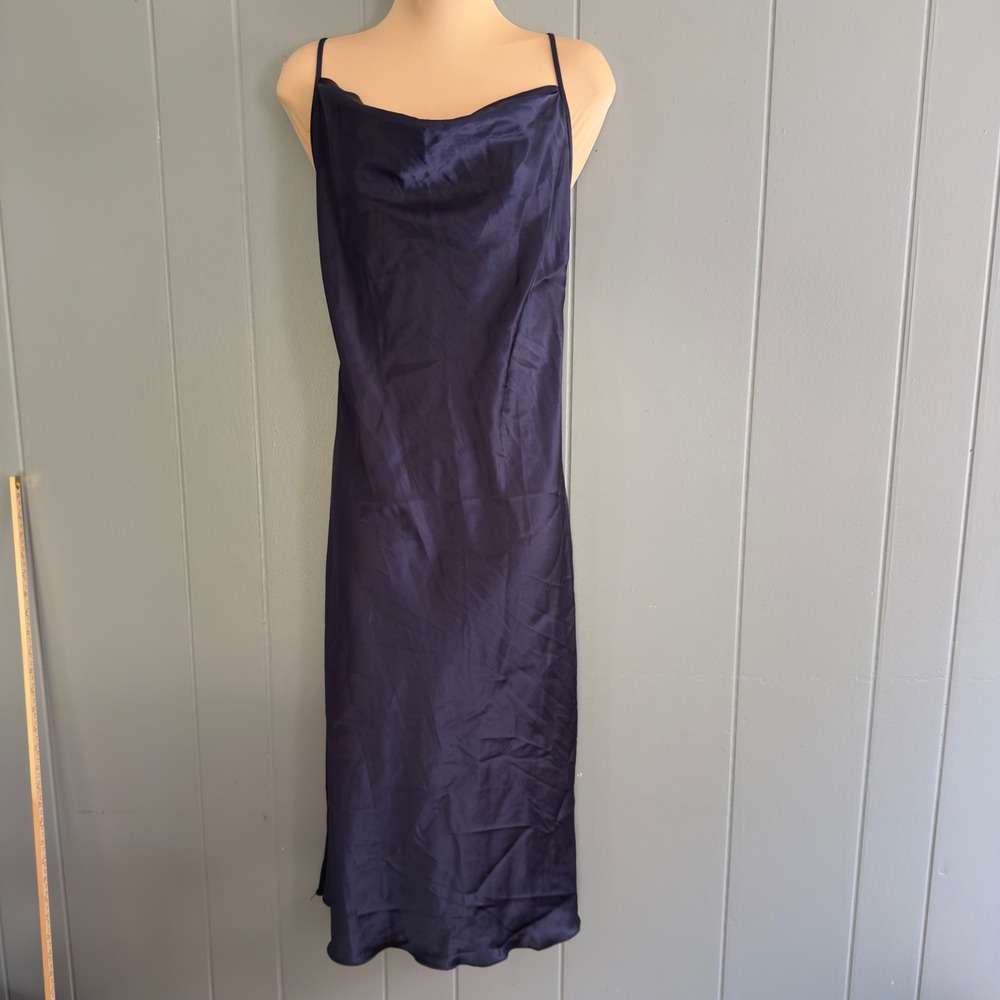 bebe Navy Satin Cowl Midi Slip Dress - Picture 2 of 12